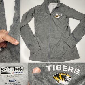 M MU Majestic MISSOURI UNIVERSITY MIZZOU TIGERS zip jacket pockets gray medium